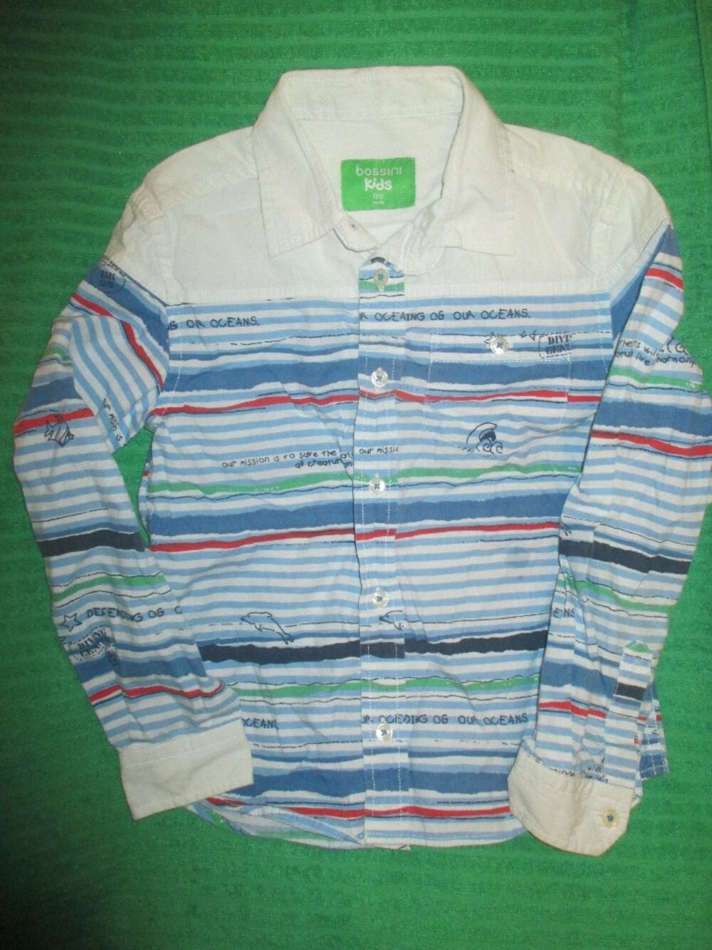 Bossini Boys Striped Button-Up Shirt Long Sleeve Size 120-7-8 Multicolor